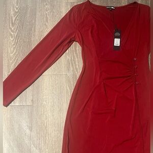 Wrap mini dress cinched waist long sleeve